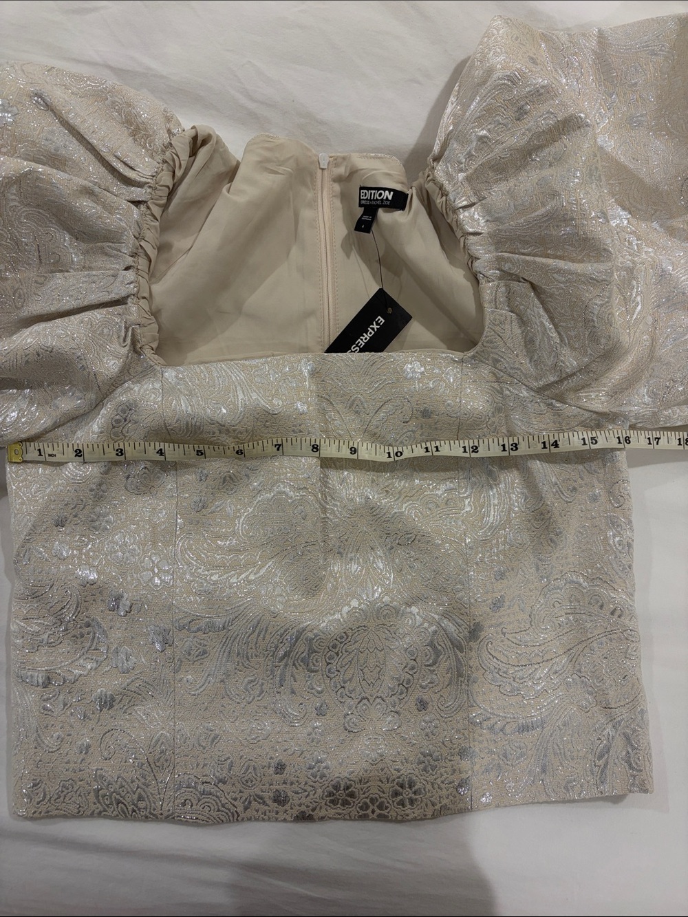 Rachel Zoe Metallic Ivory Puff-Sleeve Brocade Top - Picture 5 of 7